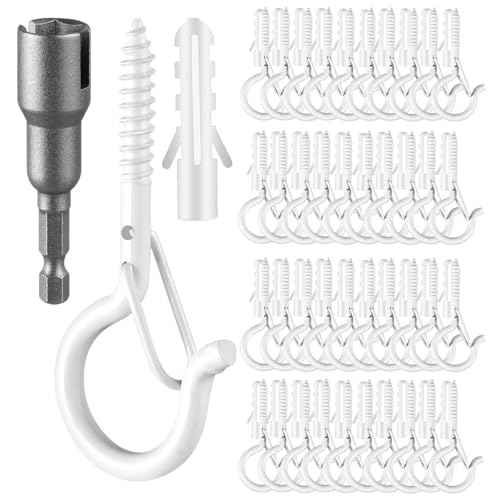 96 PCS Q-Hanger Hooks, Screw Hooks for Outdoor String Lights, Safety Buckle Design Cup Eye Hook for Hanging Christmas Lights, Plants, Mounted on Wall Ceiling, Include 1 Wing Nut Driver, White