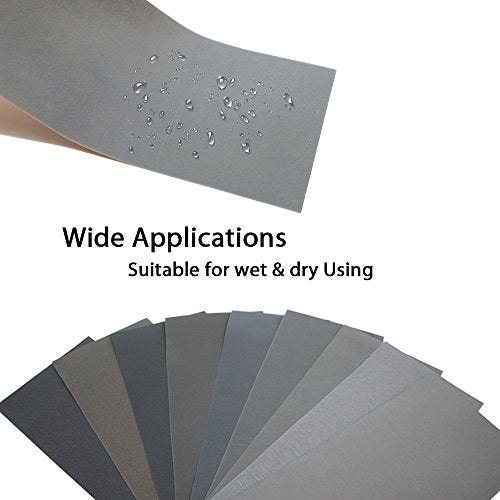 BAISDY 45Pcs Wet & Dry Sandpaper Set 400-3000 Grit for Automotive & Wood Finishing