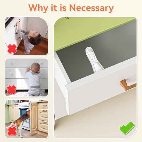 SAFELON 12 Pcs Baby Safety Cabinet Locks Childproof Drawer Locks with Screws, Kids Latch for Drawers and Cabinets, Works with Most Cabinets and Drawers.