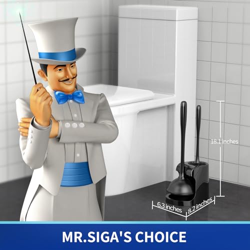MR.SIGA Black Toilet Plunger & Bowl Brush Set with Storage - 2-in-1 Bathroom Cleaning