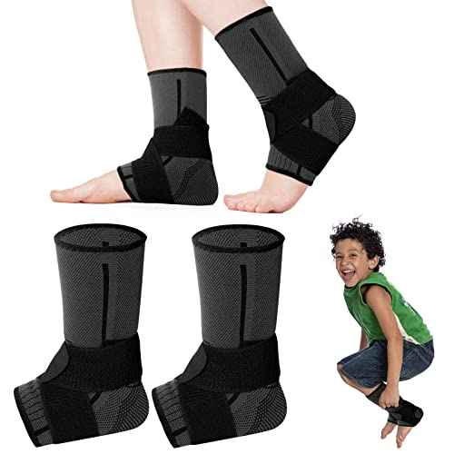 Tarpop 1 Pair Ankle Brace for Kids Compression Ankle Sleeves Adjustable Foot Support Brace Elastic Guard for Children Boys Girls Sports Running Jogging Dance Fitness Gymnastics(Black,X-Small)