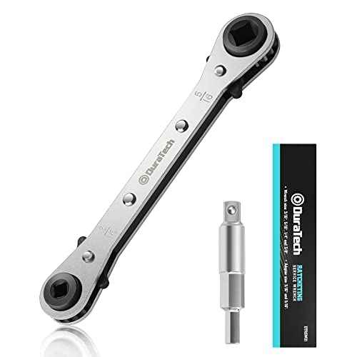 DURATECH 4 IN 1 HVAC Service Wrench, 3/16", 1/4", 5/16", 3/8", Air Conditioning & Refrigeration Equipment, Hex Bit Adapter