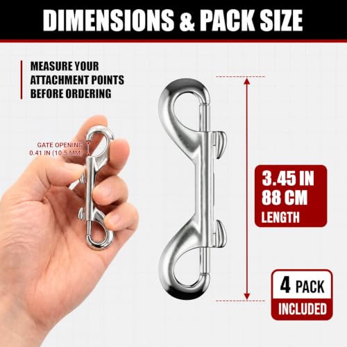 Sprookber 3.5 Inch Double Ended Snap Hooks - 120LB Heavy Duty Zinc Alloy, 4 Pack, Silver