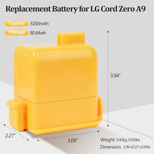 3200mAh Replacement for Lg Cord Zero Battery, Lg Vacuum Battery Replacement Compatible with LG CordZero A9, A9K-CORE, A9MAX, A9T-Ultra, A9S, A9K PRO, A9N, A9M, A9MULTI, A958, A958SA, A9 Plus Vacuums