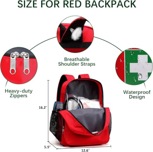 Gatycallaty Red 5-Piece Durable First Aid Backpack for Workplace & Outdoors