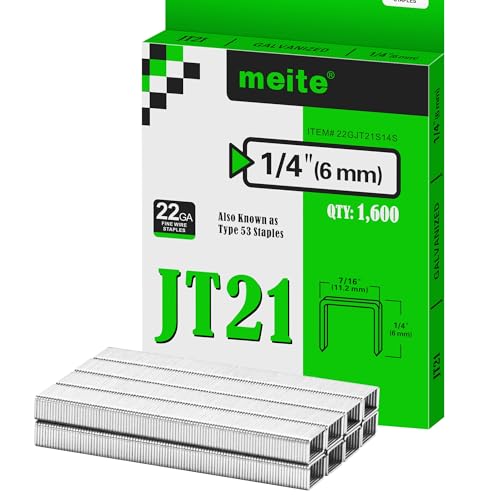 Meite JT21 Staples 1/4 Inch Galvanized Fine Wire Staples for Staple Gun - 1,600 Pack