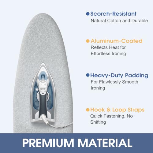 GlenLan Ironing Board Cover 15" x 54" Sliver - Cotton-Aluminum, Premium Pad