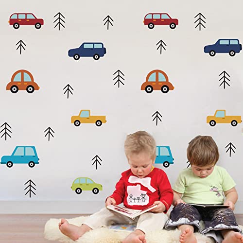 Creative Cars Wall Stickers Vinyl Removable Cars Wall Decals Peel and Stick Kids Wall Decor Colorful Vehicle Wall Stickers for Boys Bedroom Teen Kids Room Playroom Nursery Classroom Wall Decor