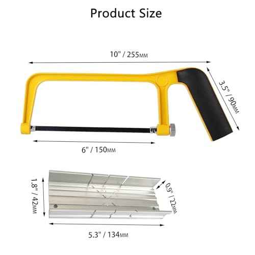 Mini Metal Miter Box and Saw Set, 6 Inch Extra Fine Cut Hand Saw, 5.3 Inch Small Aluminum Miter Box with 3 Hacksaw Replacement Blades for Crafts, Hobby Projects, Cutting Wood, Soft Metal