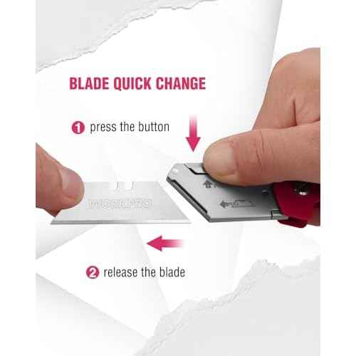 WORKPRO Box Cutter, Utility Knife Quick Change Blade Razor Knife, Folding Pocket Knife with Belt Clip and Axis Lock, 10 Extra Blades Included, Pink