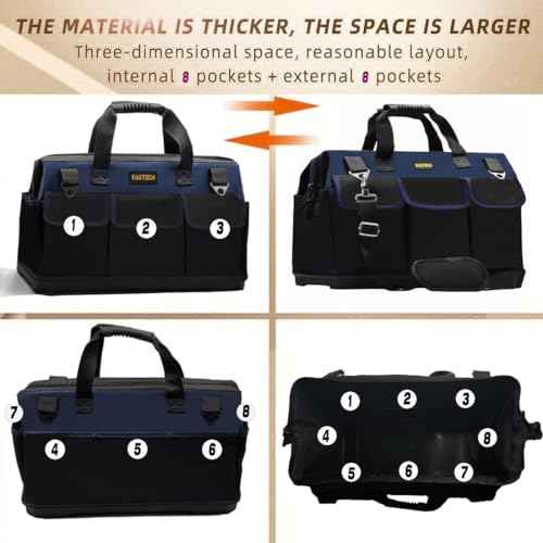 FASTECH 22in Heavy Duty Bottom Tools Bag With Wide Mouth For Tool Storage, Carrier and Organizer, Tote Bag for Men/Women, Wide Mouth Tool Bags With Inside Pockets (22 Inch)