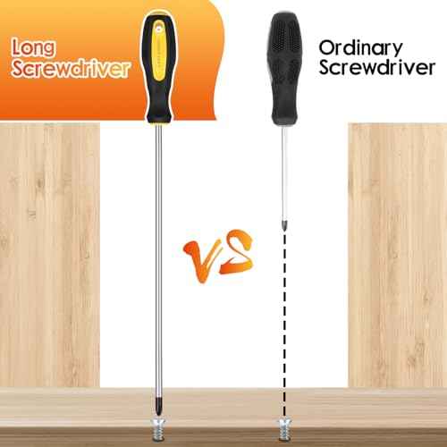 2pcs Long Magnetic Screwdriver Set, 12in Extra Long Phillips and Slotted Screwdriver, with Non-Slip Cushioned Handle Grip