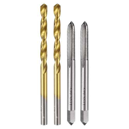 uxcell Metric Tap & Drill Bit Set, 2pcs M5 x 0.8 Straight Flute Thread Taps and 2pcs 4.2mm Twist Drill Bits Titanium Coated, HSS6542 Screw Tapping Threading Tools