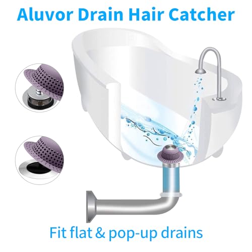 Aluvor Shower Drain Hair Catcher with Silver Purple Silicone Cover - Fits Most US Drains