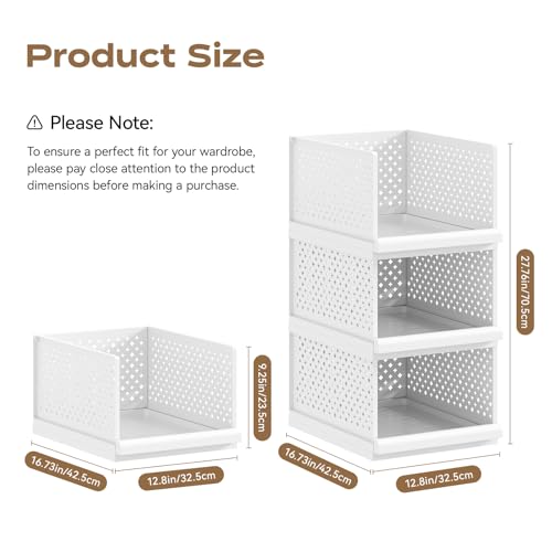 Stackable Closet Storage Bins 3 Pack — Adjustable Organizers for Wardrobes & Home
