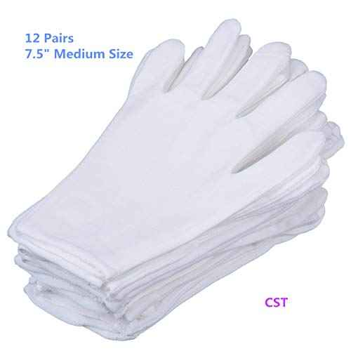 12 Pairs White Cotton Gloves 7.5" Medium Size,CST, film, coins, CD/DVD, Handling Gloves
