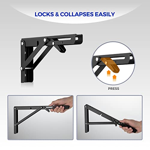 Ravinte 10 Inch Matte Black Folding Shelf Brackets, 2 Pack – Space Saving Wall Mount Supports
