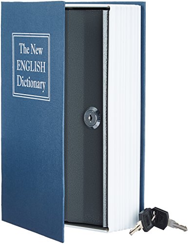 Amazon Basics Blue Large Book Safe with Key Lock - Hidden Disguised Storage for Valuables
