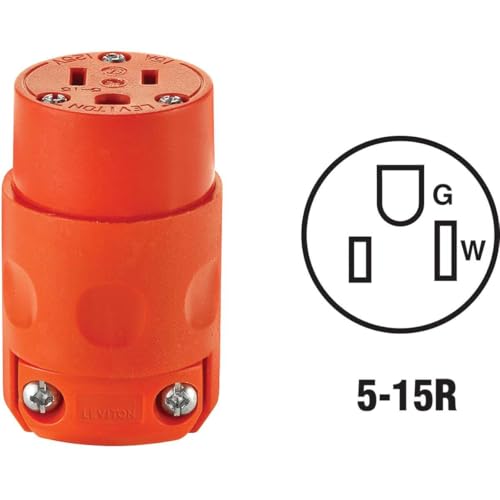 Leviton 15A 125V Grounding Power Cord Outlet - Orange, Pack of 1