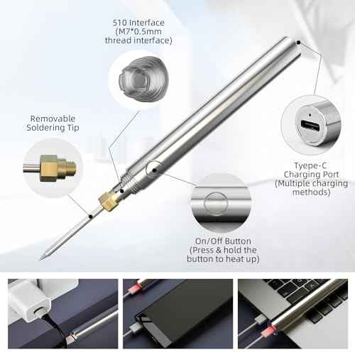 SEQURE P15 Cordless Soldering Iron Kit, 5V 15W USB Portable Soldering Iron with Rechargeable 1100mAh Battery, Electric Soldering Gun Pen with 3 Tips for Indoor & Outdoor Repair Electronics, Appliance