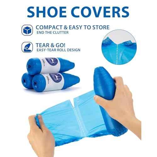 Shoe Covers Disposable Non-Slip, Waterproof Boot Covers with Compact Roll for Easy Storage, 100 Pack Plastic Shoe Covers for Indoor Use, Home Cleaning,Visting, One Size Fits Most