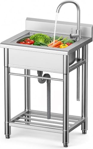 Stainless Steel Utility Sink with Faucet & Cabinet for Kitchen Laundry Garage
