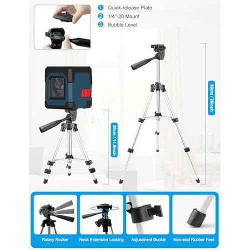 Laser Level, RockSeed Cross Line Laser with Self-Leveling, Vertical and Horizontal Line, Rotatable 360 Degree, Carrying Pouch, Battery Included (Green with27 inch Tripod)