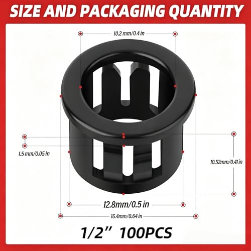 QCDENG 1/2 Inch 100PCS Cable Grommet Protector for Wire Management Black