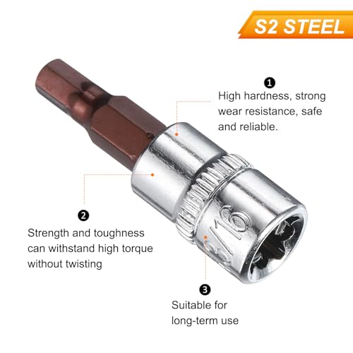 uxcell 3/16" Hex Bit Socket 1/4" Drive SAE S2 Steel Square Drive Socket Extension Impact Bit Socket Ratchet Wrench Accessories for Turns Power Drill Into Nut Driver 2 Pcs
