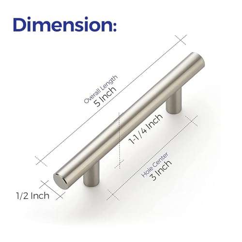 Satin Nickel Cabinet Handles 5-inch Length, 3-inch Hole Center, 30 Pack - Ravinte