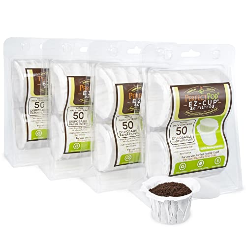 Perfect Pod EZ-Cup Paper Filters with Lid, 200 Count (4 Packs of 50) for Reusable Coffee Pods