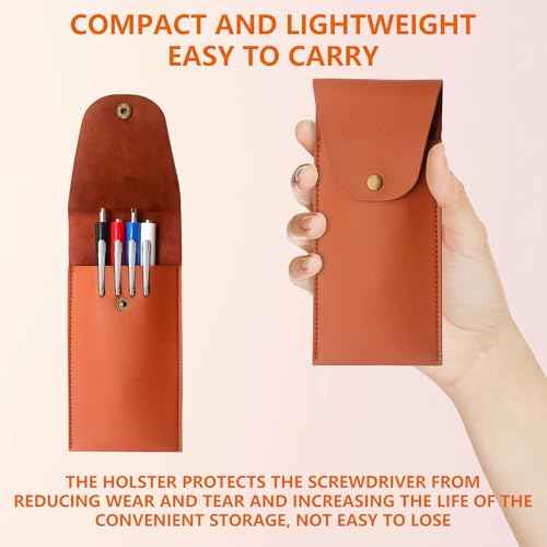 4pcs Pocket Screwdriver Set with 1 Synthetic Leather Case, Removable Screwdriver Pen, Magnetic Slotting, Valve Core Tool Mini Screwdriver with Dual Bits.