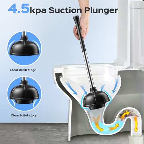 HAMITOR Silver Toilet Plunger and Brush Set 2-in-1 Stainless Steel Bathroom Cleaner