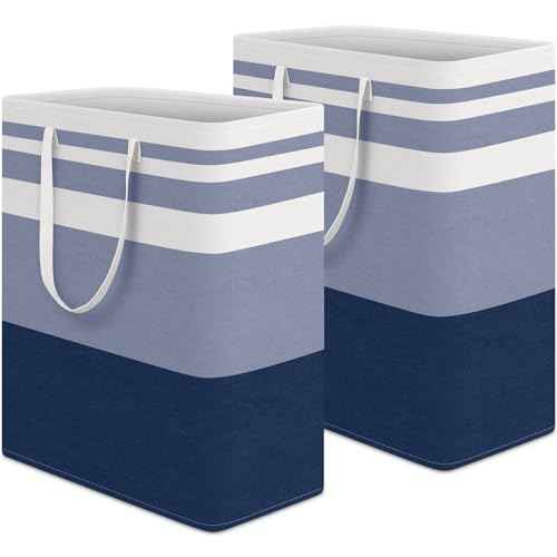 HomeHacks 2-Pack Large Laundry Basket, Waterproof, Freestanding Laundry Hamper, Collapsible Tall Clothes Hamper with Extended Handles for Clothes Toys in the Dorm and Family (Blue, 125L)
