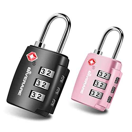 2 Pack TSA Approved Travel Luggage Locks, Combination Lock Alloy Body, Keyless 3-Digit Padlocks, Travel Sentry Accepted Compatible Padlock for Gym Locker, Golf Bag Case, Backpack, Black-by GIVERARE