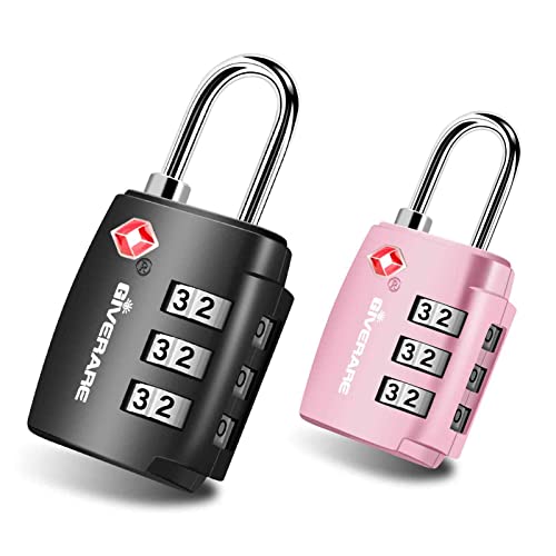 GIVERARE 2 Pack TSA Approved Combination Luggage Locks Black+Pink
