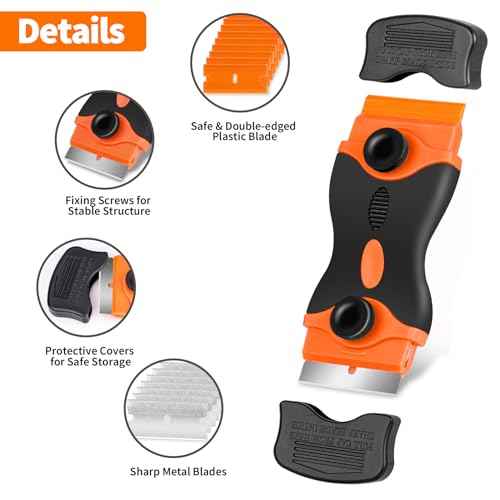 Razor Blade Scraper Tool - Razor Scraper with 40 Metal & Plastic Blades, Sticker Cleaning Remover for Paint, Decal, Adhesive, Label & Caulk, Glass Scraper for Window, Cooktop, Oven & Stove Top
