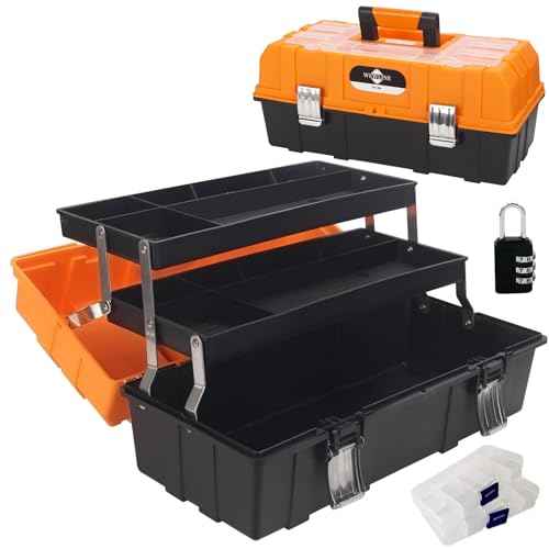 16.5-Inch Tool Box Organizer 3-Layer Multiplication Plastic Storage Toolbox with Portable Handle Perfect for Home Office Car Trunk Fishing