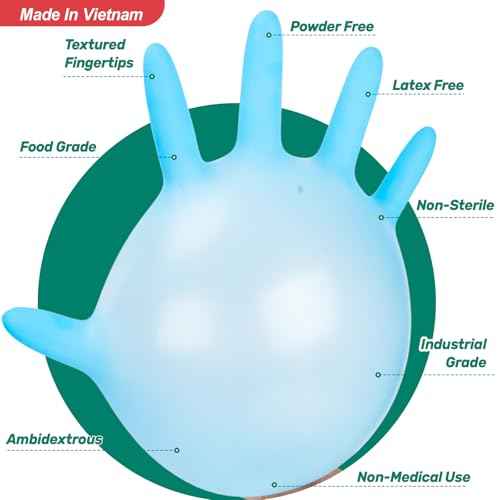 Kebada Nitrile Gloves D1, Nitrile Disposable Gloves for Cleaning, Food Prep, Industrial Grade, Non-Sterile, Food Safe, Powder & Latex Free, Touchscreen, Blue, 100 Count, Medium (Made in Vietnam)