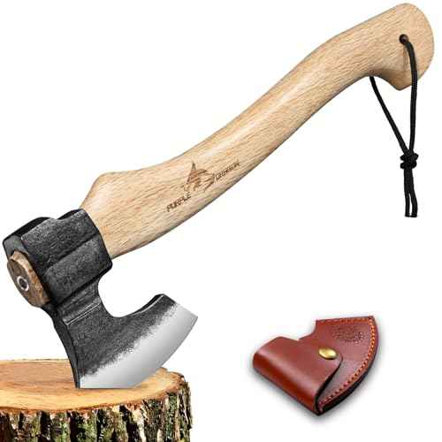 Purple Dragon Camping Hatchet Axe, 16 Inch Small Hand Hatchet with Wood Handle, Bushcraft Axe for Wood Splitting, Chopping & Carving, Outdoor Survival Tool with Sheath for Garden & Forest Use