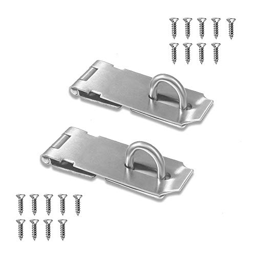 Silver 5 Inch Stainless Steel Door Hasps Lock Latches - Pack of 2, Extra Thick Gate Lock with Screws