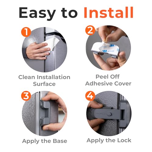 Childproof Refrigerator Lock with Adhesive - No Tools Needed, Auto Lock, 2-Pack