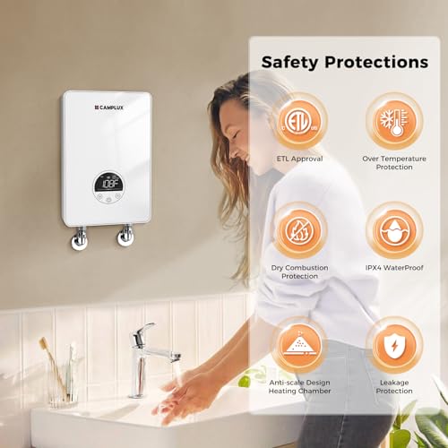 Camplux 4.5kW Electric Tankless Water Heater for Under Sink, Point-of-Use, Wall-Mounted, Digital Display