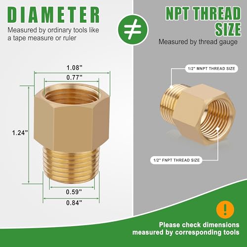 5PCS Brass Pipe Fittings Adapter 1/2" NPT Male x 1/2" NPT Female Reducer Set