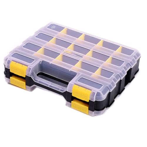 AIDY-PRO Yellow 34-Compartment Small Parts Hardware Organizer Box - Removable Dividers, Portable Tool Storage, Durable Plastic