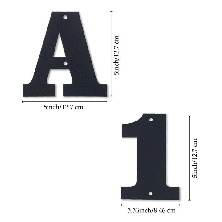 Black 1 House Number and Metal Letter Set for Outdoor Signs – 5 Inch Durable Address Numbers with Easy Nail Kit