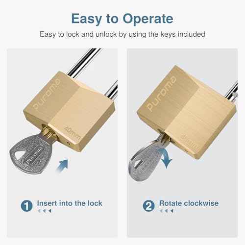 Puroma 1 Pack Keyed Padlock Waterproof Solid Brass Lock, 2.6 Inch Padlock with Keys for Sheds, Storage Unit School Gym Locker, Fence, Toolbox, Hasp Storage
