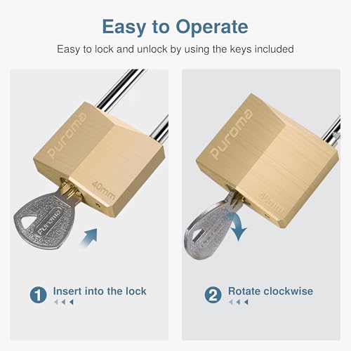 Puroma Keyed Padlock 3 Keys Outdoor Brass Lock 2.6-inch Security Lock - Variation 1