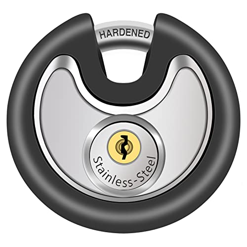 DAYGOS Waterproof Stainless Steel Disc Lock with Rubber Bumper - Black, 3/8-Inch Shackle, Keyed-Different Pack