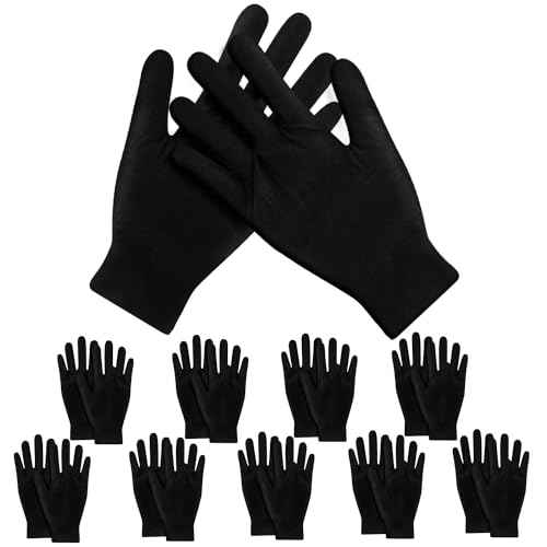 10 Pairs Middle Size Black Gloves for Women,Breathable Cotton Gloves for Eczema and Dry Hands,Jewelry Inspection Gloves,Stretchy Fit Cloth Gloves for Most Women,Spa Glove